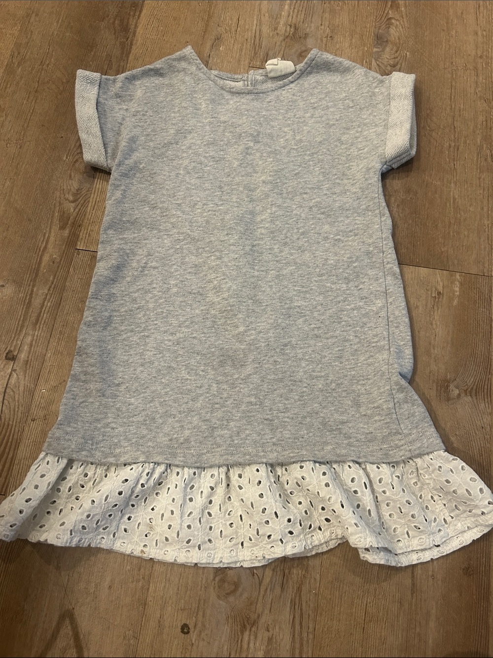 Grey Girls' Cotton On Knit Dress with Eyelet Ruffle